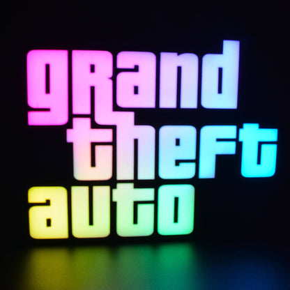 Lampe LED RGB Logo Grand Theft Auto (Rockstar). Décoration lumineuse pour la maison, chambre, salle de jeux, bureau, setup gaming, chambre d'enfant. Connection Usb C. - Lampe LED RGB GTA (Grand Theft Auto) - Chroma Craft - Lampe LED