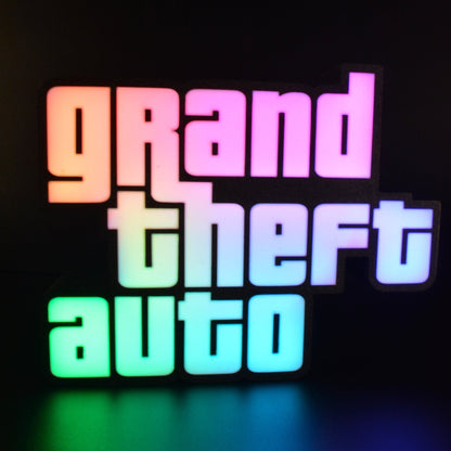 Lampe LED RGB Logo Grand Theft Auto (Rockstar). Décoration lumineuse pour la maison, chambre, salle de jeux, bureau, setup gaming, chambre d'enfant. Connection Usb C. - Lampe LED RGB GTA (Grand Theft Auto) - Chroma Craft - Lampe LED