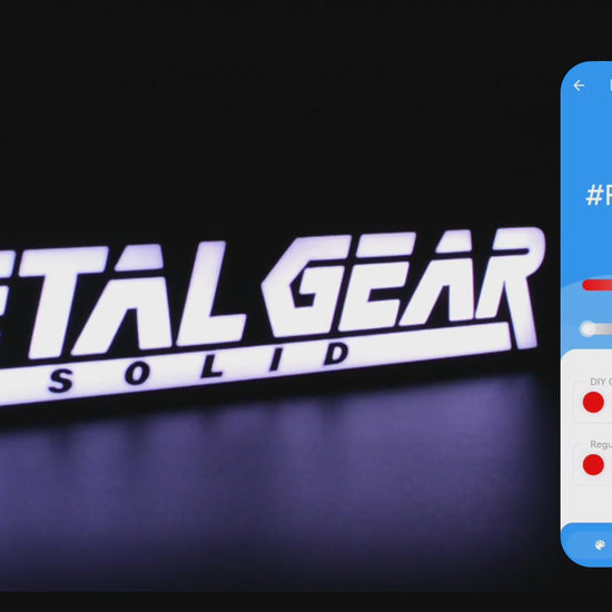 Lampe LED RGB Logo Metal Gear Solid (Hideo Kojima). Décoration lumineuse pour la maison, chambre, salle de jeux, bureau, setup gaming, chambre d'enfant. Connection Usb C.