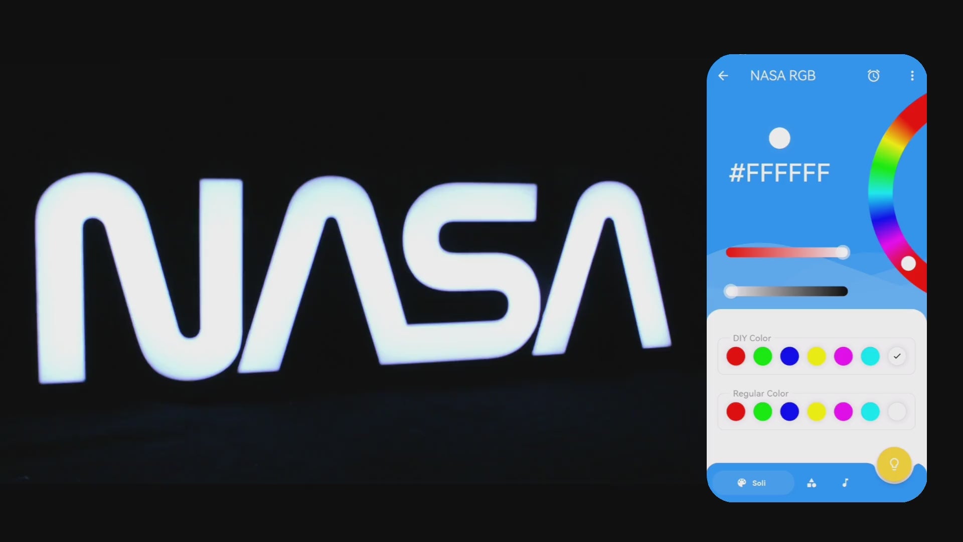 Lampe LED RGB Logo Nasa. Décoration lumineuse pour la maison, chambre, salle de jeux, bureau, setup gaming, chambre d'enfant. Connection Usb C.